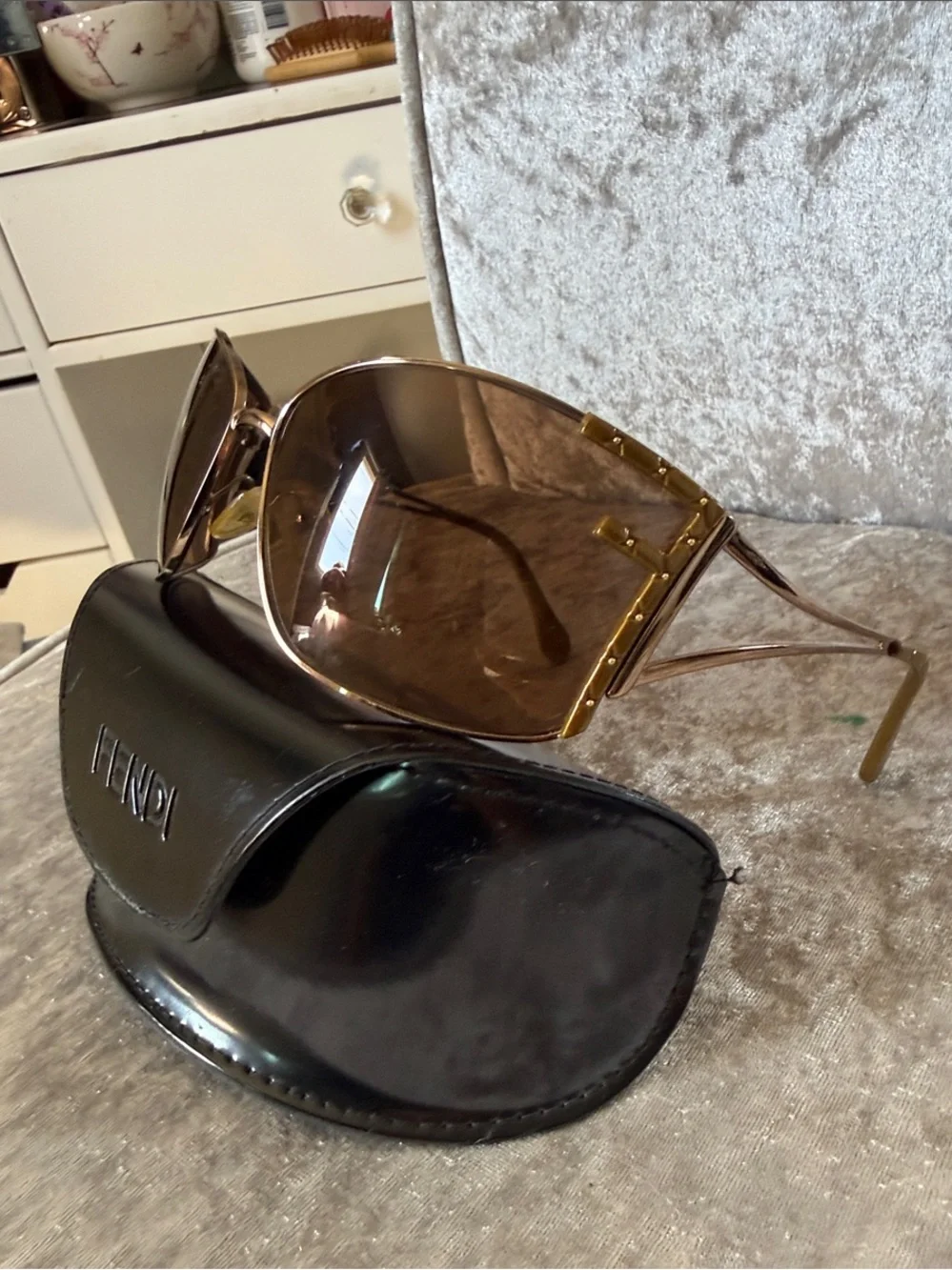 Fendi Brown Lensed Sunglasses with Gold-Tone Frame